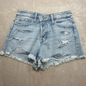Aéropostale Vintage High Rise Shorty Denim Shorts Distressed Frayed Hem Size 2